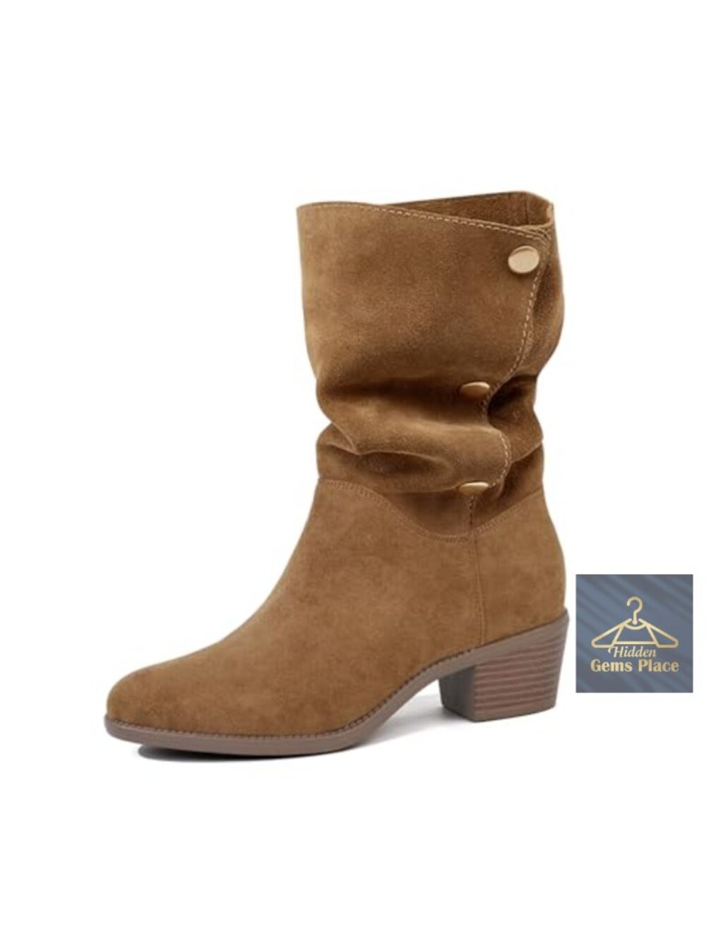 Women's Suede Mid-Calf Boots 3-Way Fold Over Chunky Block Heel
